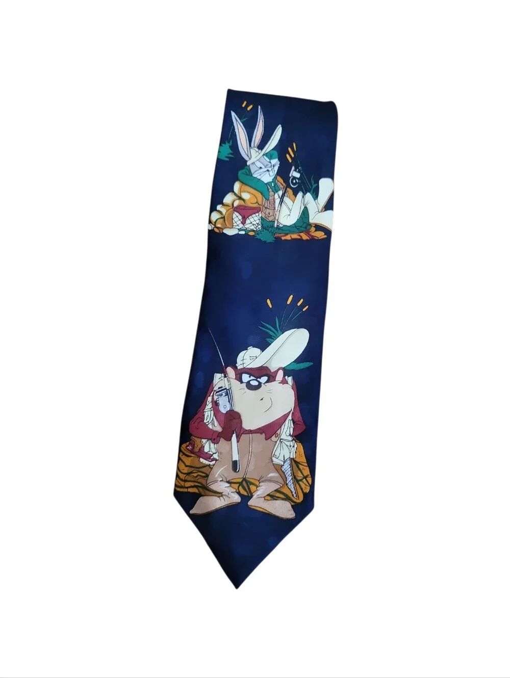 Vintage 1995 Looney Tunes Mania Bugs Bunny & Taz Fishing Adventure Neck Tie